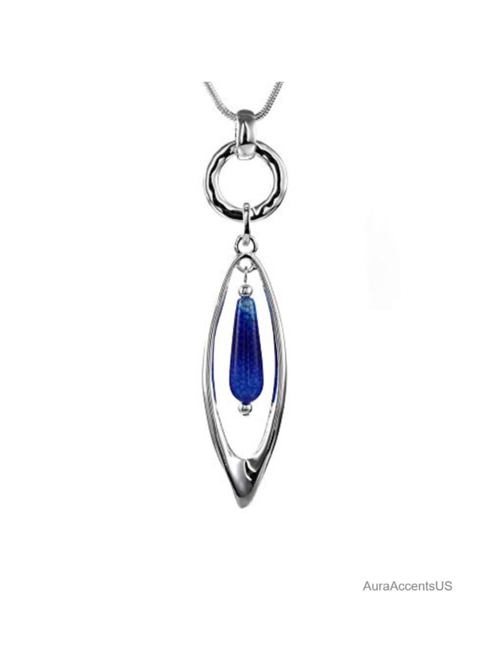 Long Natural Quartz Pendant Necklace Silver Plated Statement Y Chain